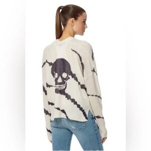 Skull Cashmere‎ 100% Knit Cardigan Sweater Skull On Back Cream
